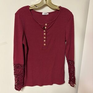 Madison Maroon Buttoned Lace Sleeve Top